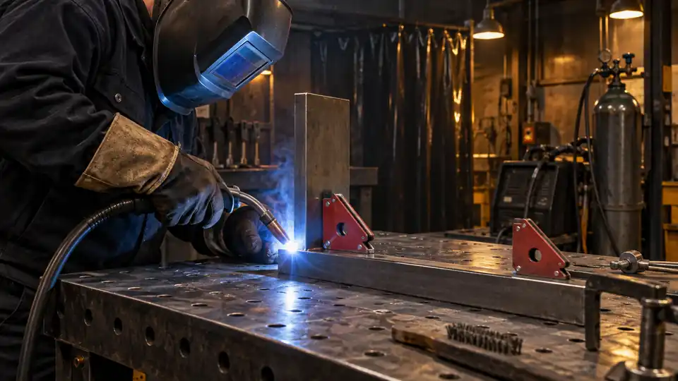 magnetic welding squares holding steel pieces at a precise angle