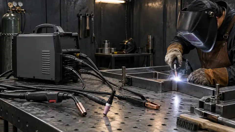 multi-process welder with MIG, TIG, and stick accessories