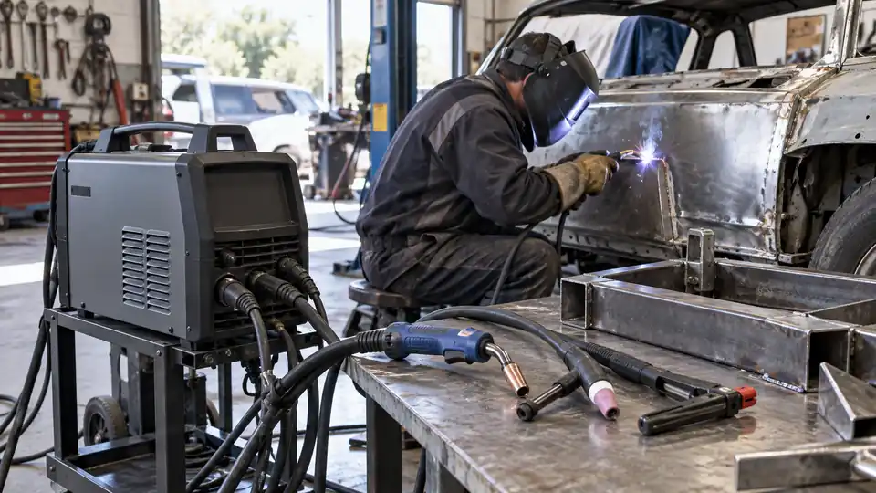 multi-process welder with MIG, TIG, and stick accessories